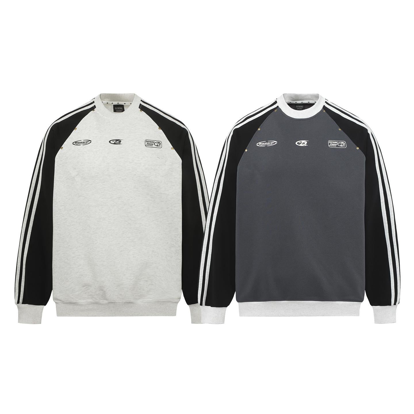 Ribbon splicing striped hoodie for men and women
